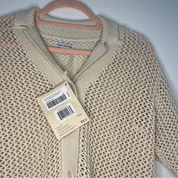 Frank And Oak Open-Knit Button-Up Polo Shirt | Recycled Cotton Blend | Size M | - Picture 2 of 5